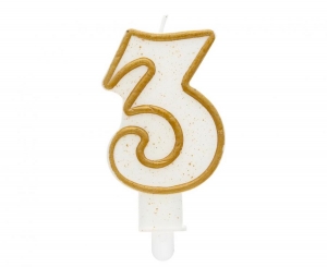 Number candle 3, gold outline, 8cm
